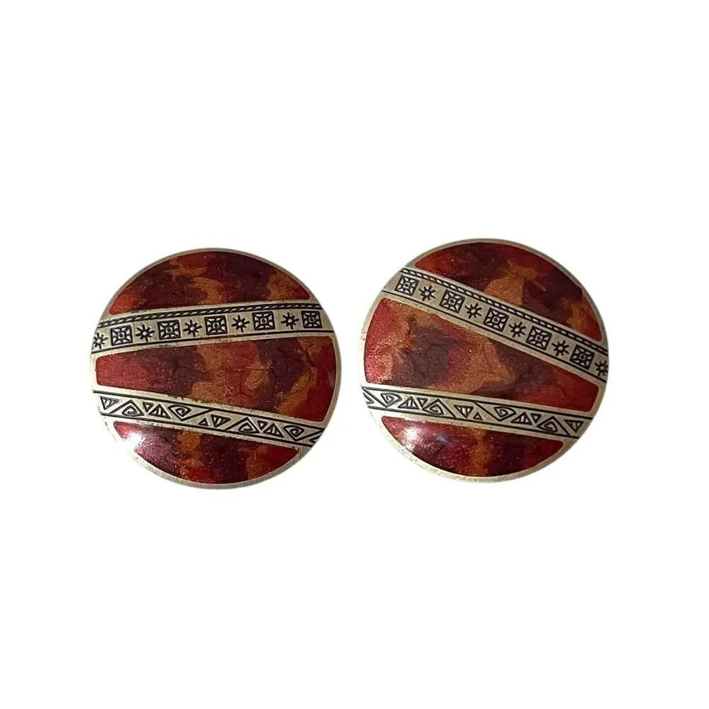 Vintage Berebi Circular Etched Brass Post Stud Earrings